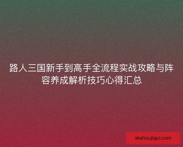 路人三国新手到高手全流程实战攻略与阵容养成解析技巧心得汇总